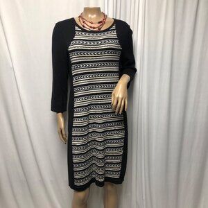 Cato Sweater Dress Womens Size Large Black White Patterned Knit Knee Length